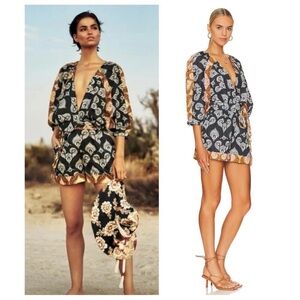 AGUA BENDITA Pacifico Linnea Fera Leaf Romper Women’s Size Small Boho Summer